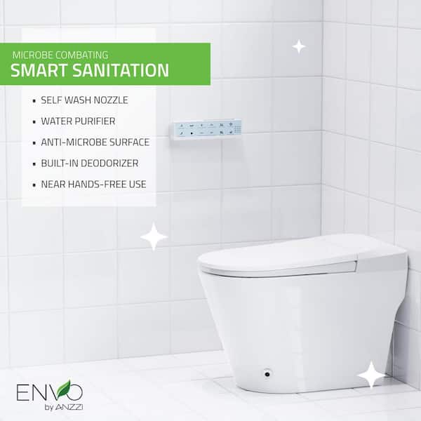 ANZZI - ENVO Echo Elongated 1.28 GPF Smart Bidet Toilet in Matte Black with Auto Open, Auto Flush, Voice and Wi-Fi Control