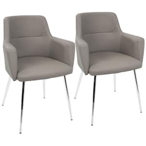 Andrew Contemporary Grey and Chrome Dining/Accent Chair Faux Leather (Set of 2)