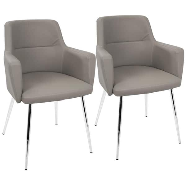 Lumisource Andrew Contemporary Grey and Chrome Dining/Accent Chair Faux Leather (Set of 2)