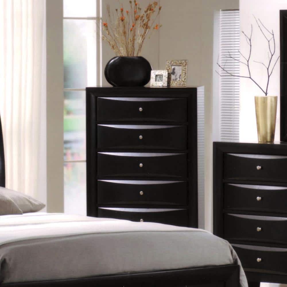 Black Hardwood 5-Drawer Chest with Dovetail and Felt Lined Drawers