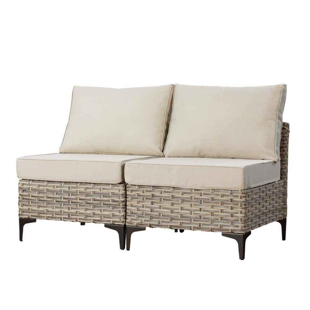 Skelta 2-Piece Wicker Outdoor Armless Sectional Sofa Set with Beige Cushions price history on PriceWatchPro