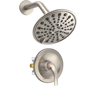 6-Spray Patterns with 4 GPM 6 in. Wall Mount Fixed Shower Head with Single Handle and Valve Included in Brushed Nickel