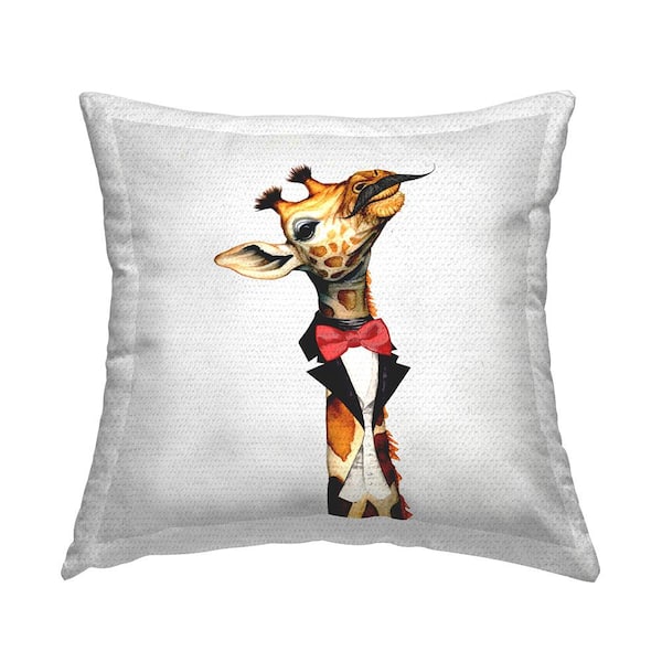 Stupell Industries Giraffe with Mustache Grey Square Outdoor Throw Pillow