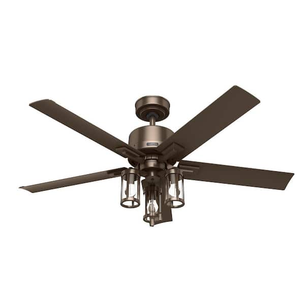 Hunter Lawndale 52 in. Indoor/Outdoor Satin Bronze Ceiling Fan with Light Kit Included