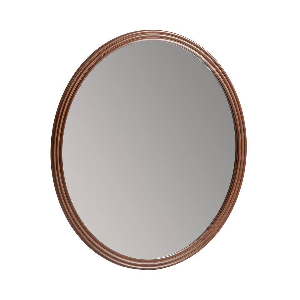 30-Inch Round Frameless Brown Wooden Wall Mirror