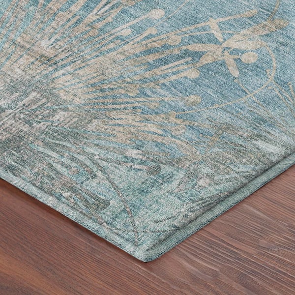 Mayfield Premium Machine Washable Abstract AMF2225 Blue 8 ft. x 8 ft. Round Rug
