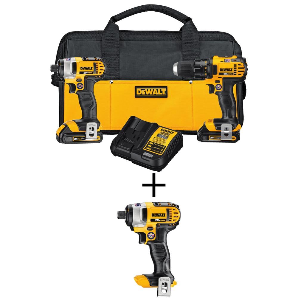 DEWALT 20V MAX Cordless Drill/Impact Combo Kit, 20V MAX Cordless 1/4 in.  Impact, (2) 20V 1.5Ah Batteries, and Charger DCK280C2DCF885B The Home  Depot