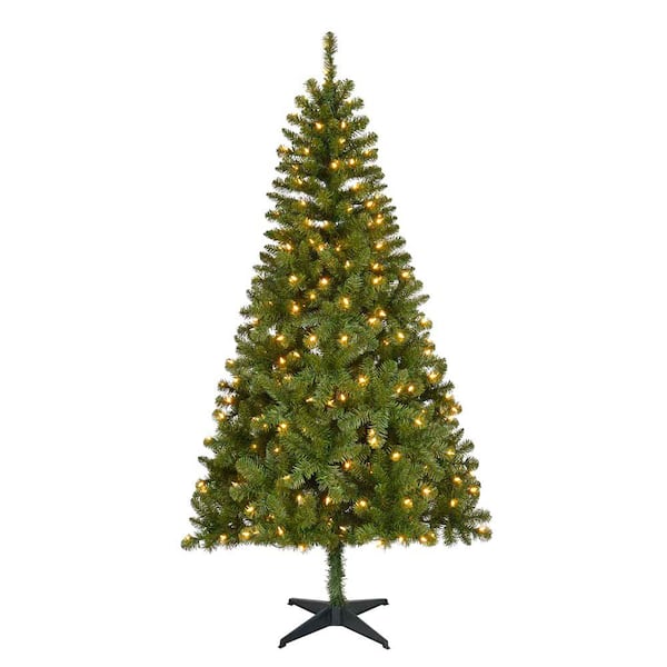 Home Accents Holiday 6 5 Ft Pre Lit Led Festive Pine Artificial Christmas Tree With 250 Warm White Lights Tg66m2ae4l00 The Home Depot