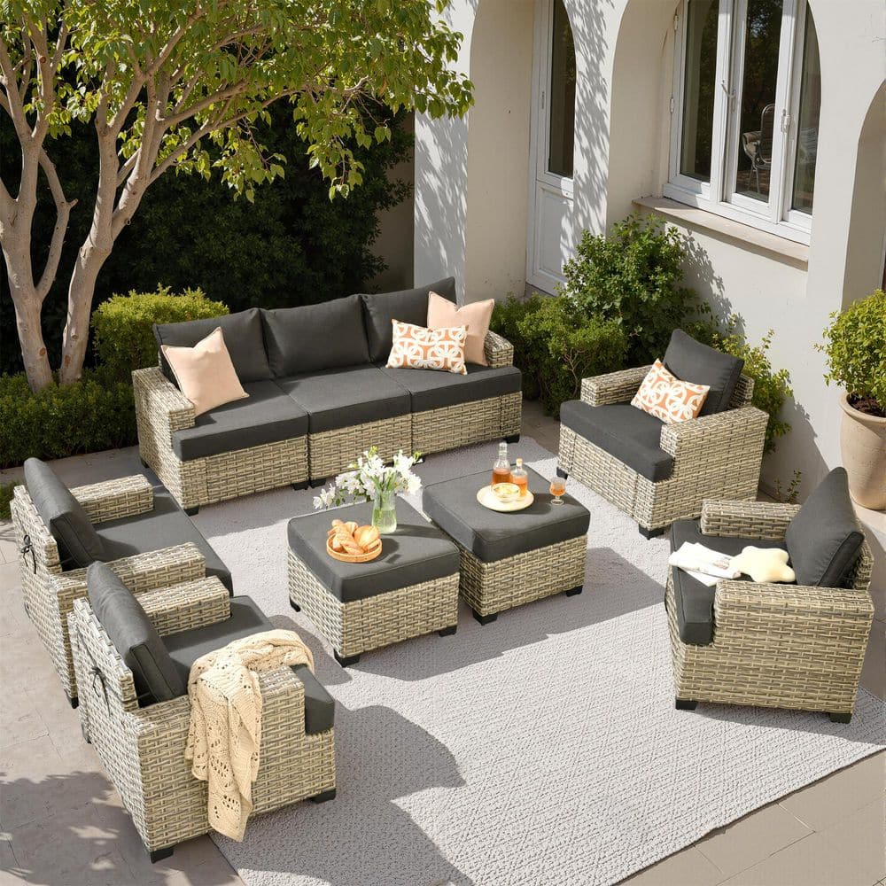 Repose 9-Pieces Wicker Outdoor Patio Conversation Seating Set with Black Cushions price history on PriceWatchPro