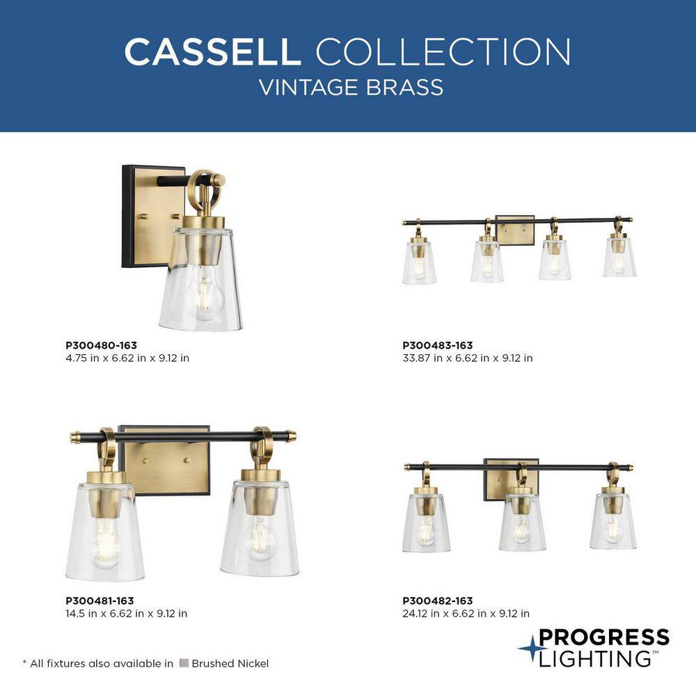 Cassell 14.5" Matte Black and Brushed Nickel Vanity Light with Clear Glass Shades