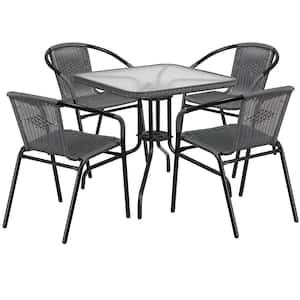Black 5-Piece Metal Frame with Square Glass table Top Outdoor Bistro Set