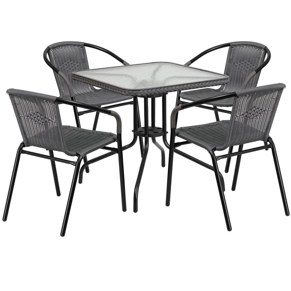 Carnegy Avenue  Black 5-Piece Metal Frame with Square Glass table Top Outdoor Bistro Set - 1