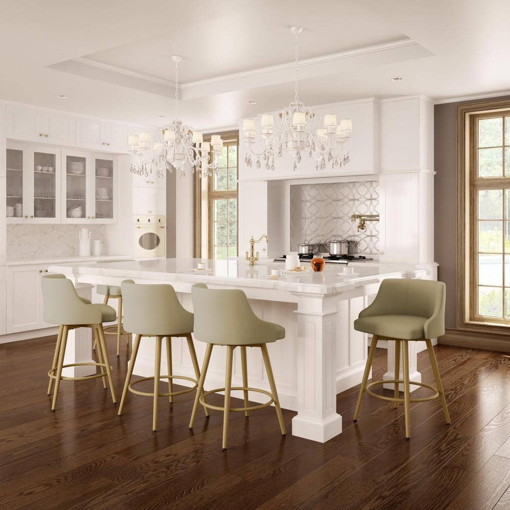 Beige Fabric and Golden Metal Swivel Bar Stool