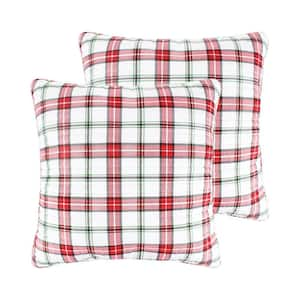 Meowy Christmas Multi-Color Plaid Quilted Microfiber Euro Sham - (Set of 2)