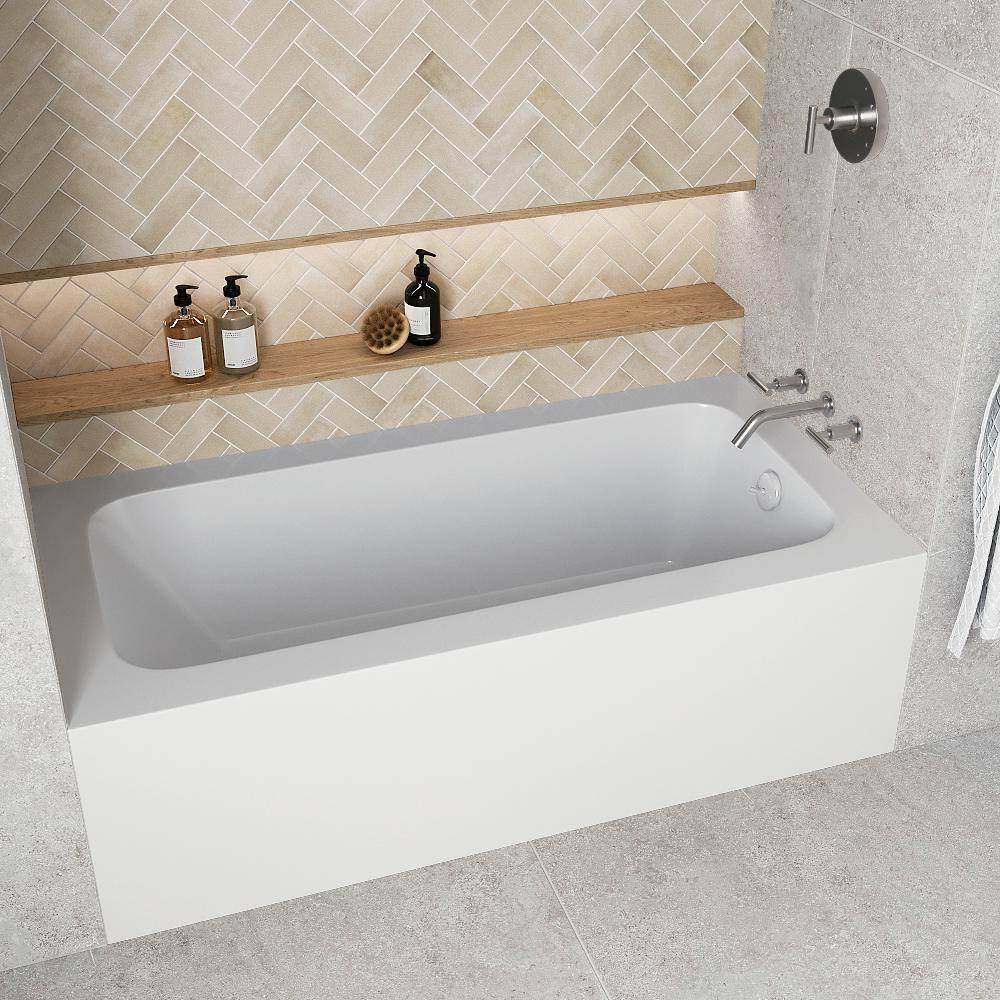 Glossy White Acrylic Right-Hand Drain Alcove Bathtub