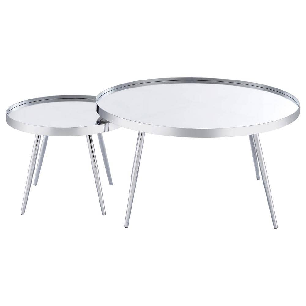 Kaelyn Round Chrome Metal Mirrored Nesting Coffee Table Set