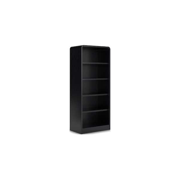 72 in. Tall Black Wood 5-Shelf Standard Bookcase