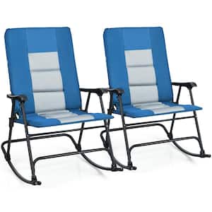 Blue Foldable Rocking Chair Enlarged Rocker Chair with Cotton Clip （Set of 2）