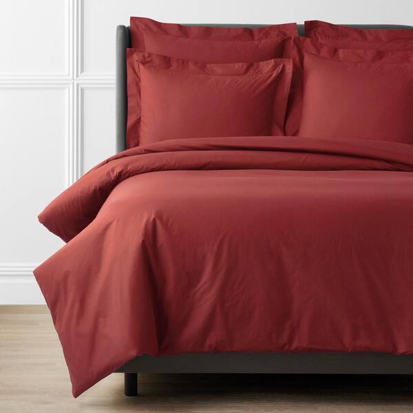 The Company Store Red Clay Solid Supima Cotton Percale King Duvet Cover
