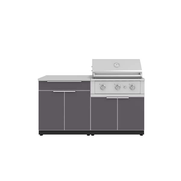NewAge Products Outdoor Kitchen 65 in. W x 24 in. D x 48.5 in. H Aluminum Gray 4-Piece Cabinet Set with 33 in. Performance NG Grill