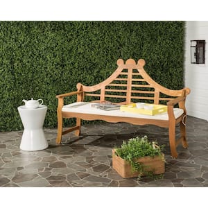 Azusa 62.8 in. 3-Person Teak Brown Acacia Wood Outdoor Bench with Beige Cushions