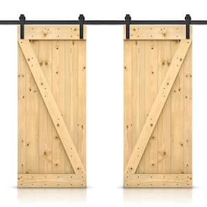 60 in. x 84 in. Knotty Pine Double Barn Door with Hardware Kit