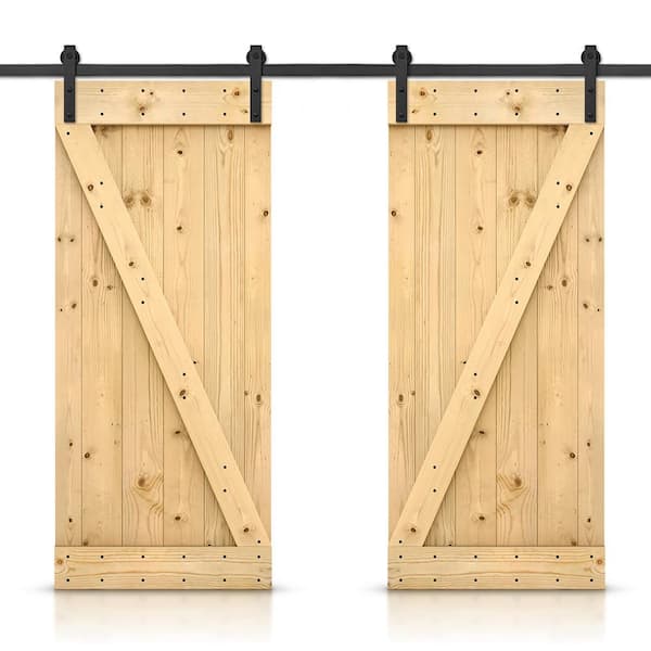 CALHOME 60 in. x 84 in. Knotty Pine Double Barn Door with Hardware Kit