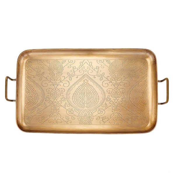Old Dutch 19 in. x 10-1/4 in. x 1 in. Tangier Champagne Tone Etched Tray  216 - The Home Depot