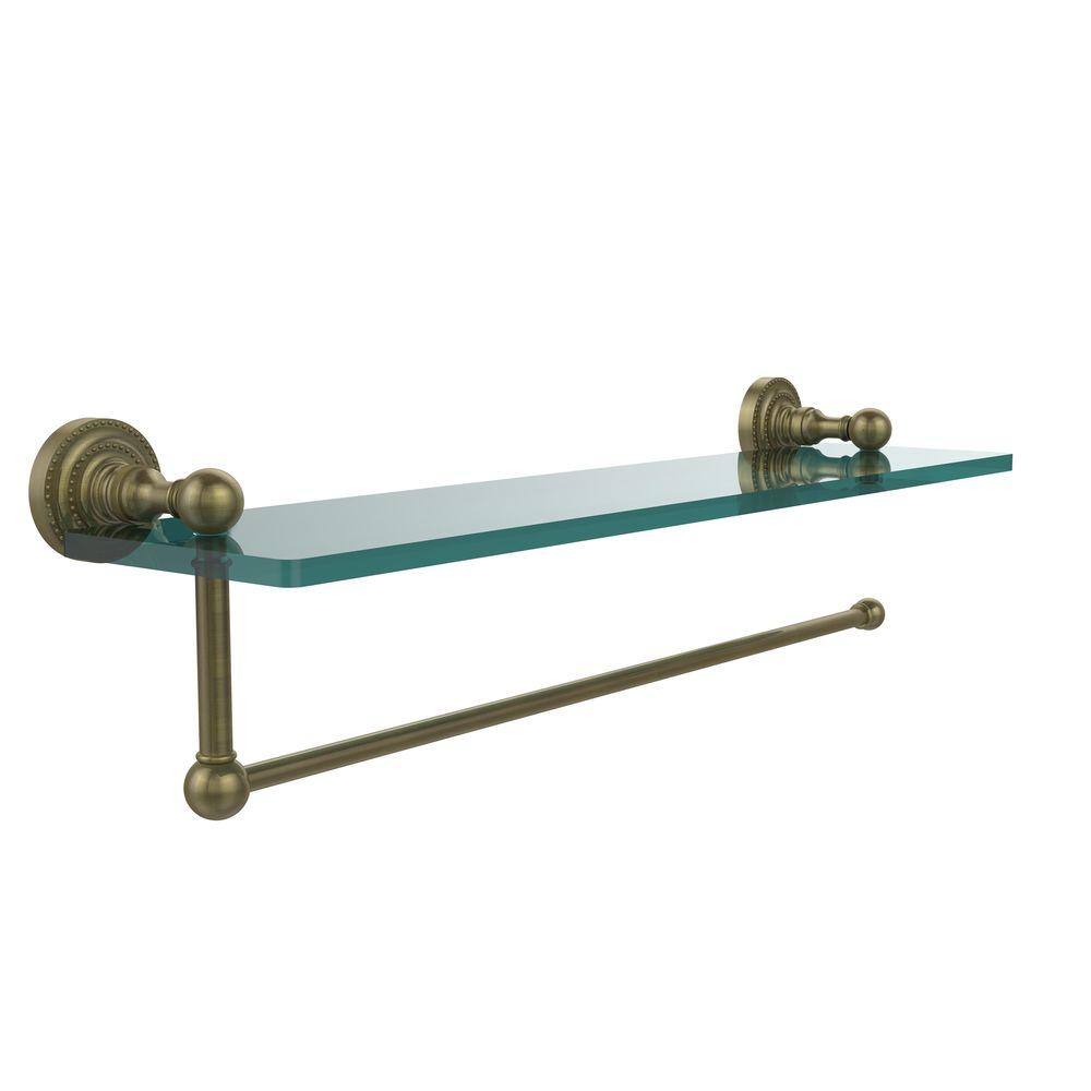 Allied Brass DT-1PT/16-ABR Dottingham Collection Paper Towel Holder with 16 Inch Glass Shelf Antique Brass