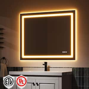 32 in. W x 40 in. H Rectangular Frameless LED Light Anti-Fog Bathroom Wall Mirror with Backlit and Front Light