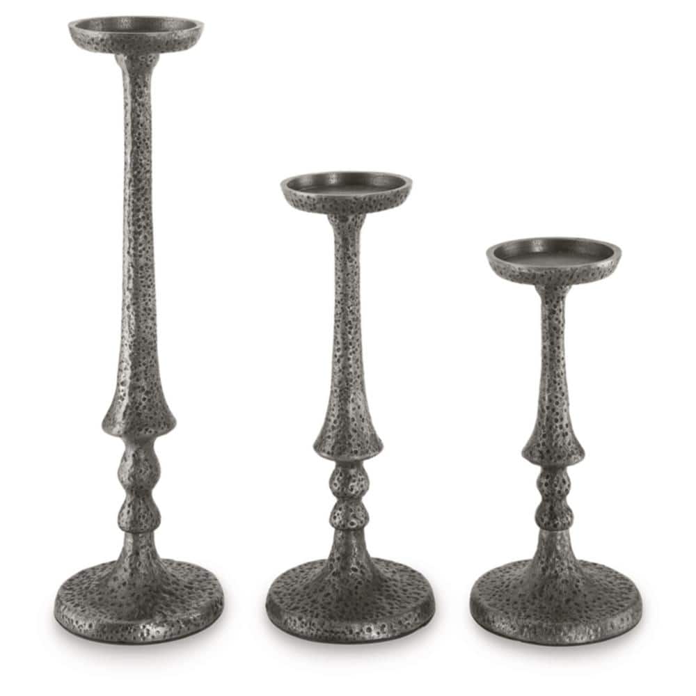 Eravell Pewter Finish Textured Metal Candle Holders, Set of 3