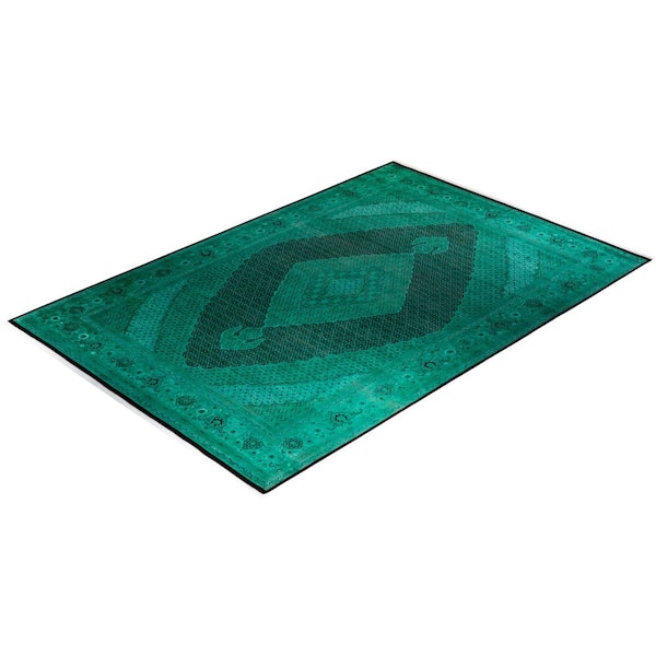 Overdyed Green 9 ft 1 x 14 ft 8 in Wool Indoor Area Rug