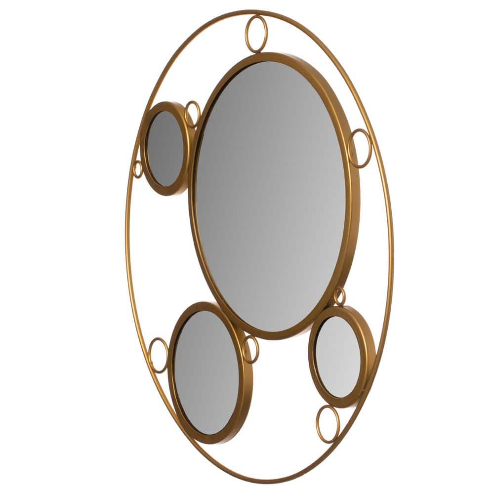 Gold Round Metal Frame Wall Mirror with Glass Balls