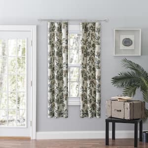 Madison Floral Blue Room Darkening Tailored Panel Pair with Tiebacks - 56 in. W x 63 in. L
