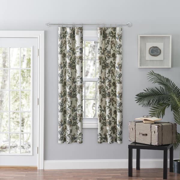 Ellis Curtain Madison Floral Blue Room Darkening Tailored Panel Pair with Tiebacks - 56 in. W x 63 in. L