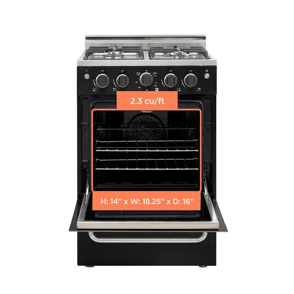 Sleek Modern 24" Black Freestanding Gas Convection Range