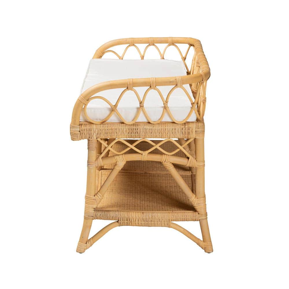 Natural Rattan Bench with Storage and Cushion