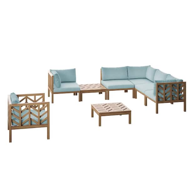 TK CLASSICS 8-Piece Acacia Outdoor Sectional Conversation Set with Spa Cushions