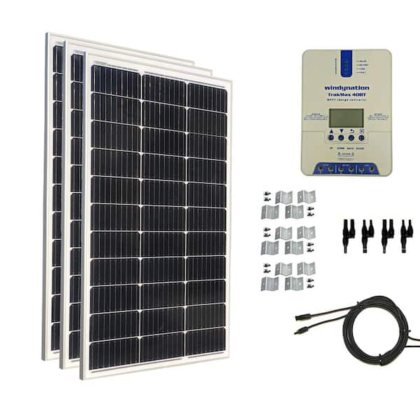 Windynation 300 Watt Monocrystalline Solar Panel Kit With Trakmax Mppt 40 Amp Charge Controller Mspk 300w Mppt The Home Depot