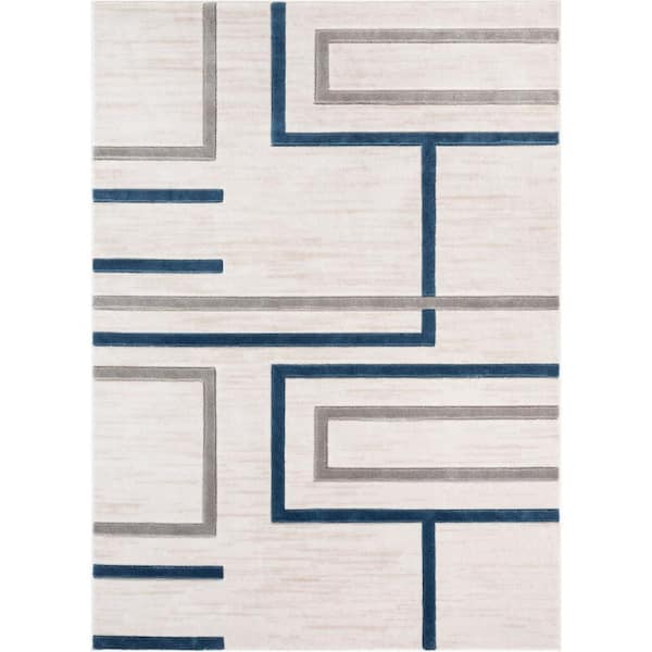 Good Vibes Fiona Blue Modern Geometric Lines 3 ft. 11 in. x 5 ft. 3 in. Area Rug