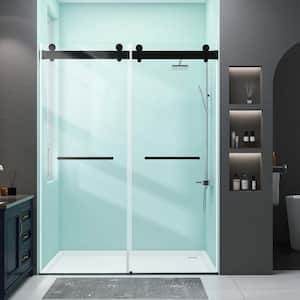 72 in.W x 79 in.H Frameless Shower Door Soft-Close Double Sliding Shower Doors in Matte Black 3/8 in.Tempered Glass