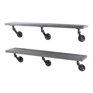 36 in. x 7.5 in. x 6.75 in. Riverstone Grey Restore Wood Decorative Wall Shelf with Industrial Steel Pipe Brackets