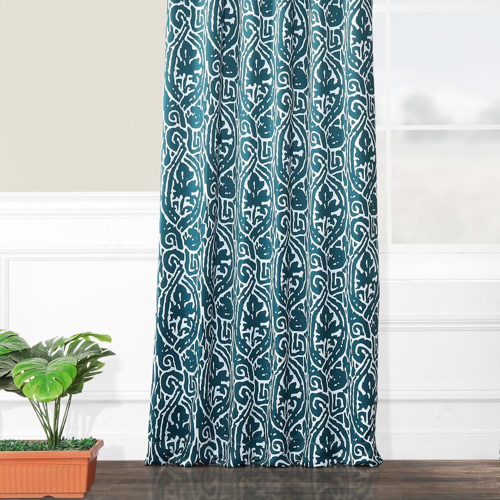 Teal and White Abstract Blackout Polyester Curtain Panel