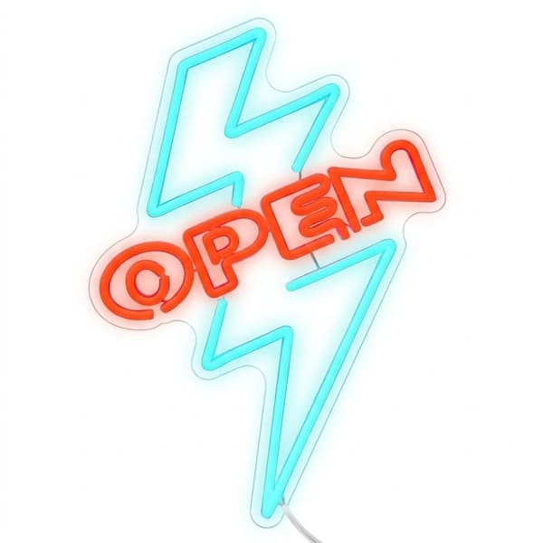 Lightning Series Blue LED Neon Sign Dimmable Switch USB Powered Flexible Adhesive Open Sign for Store Restaurant Bar