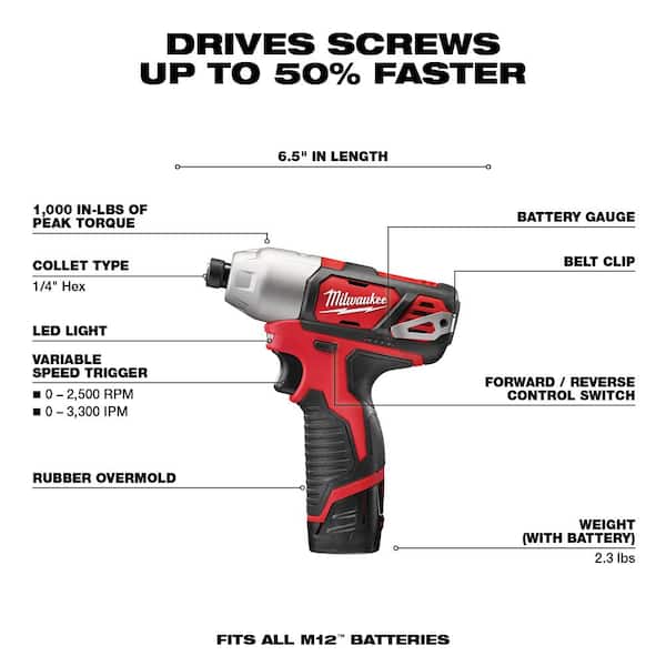 Milwaukee 2494-22-2457-20 M12 12V Lithium-Ion Cordless Drill Driver/Impact Driver/ Ratchet Combo Kit (3-Tool) - 3