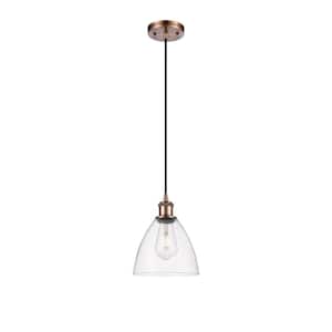 Bristol Glass 60-Watt 1 Light Antique Copper Shaded Mini Pendant Light with Clear glass Clear Glass Shade