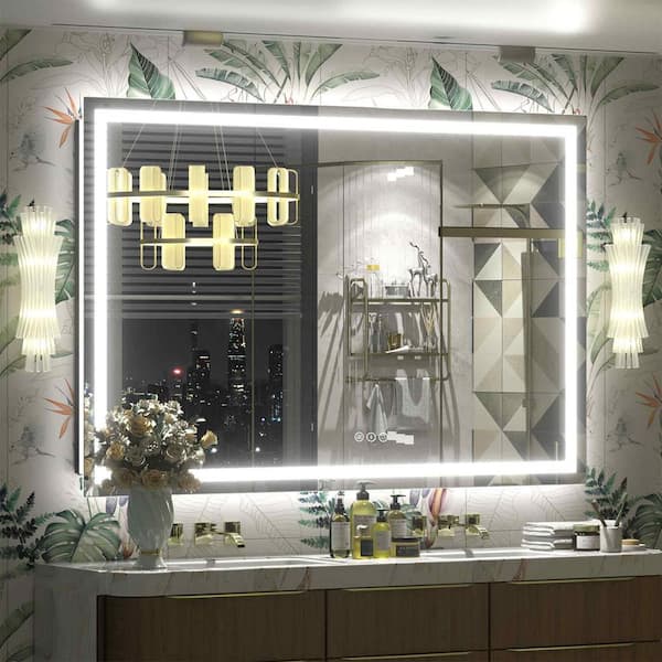 Apmir 55 in. W x 36 in. H Rectangular Frameless Front & Back LED Lighted Anti-Fog Tempered Glass Wall Bathroom Vanity Mirror