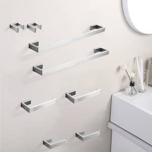 8-Piece Bath Hardware Set with Towel Bar/Rack in Silver