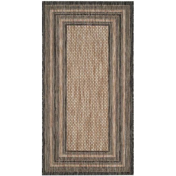 Courtyard Natural/Black Doormat 2 ft. x 4 ft. Solid Color Striped Indoor/Outdoor Area Rug