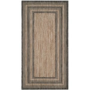 Courtyard Natural/Black Door Mat 3 ft. x 5 ft. Striped Indoor/Outdoor Patio Area Rug